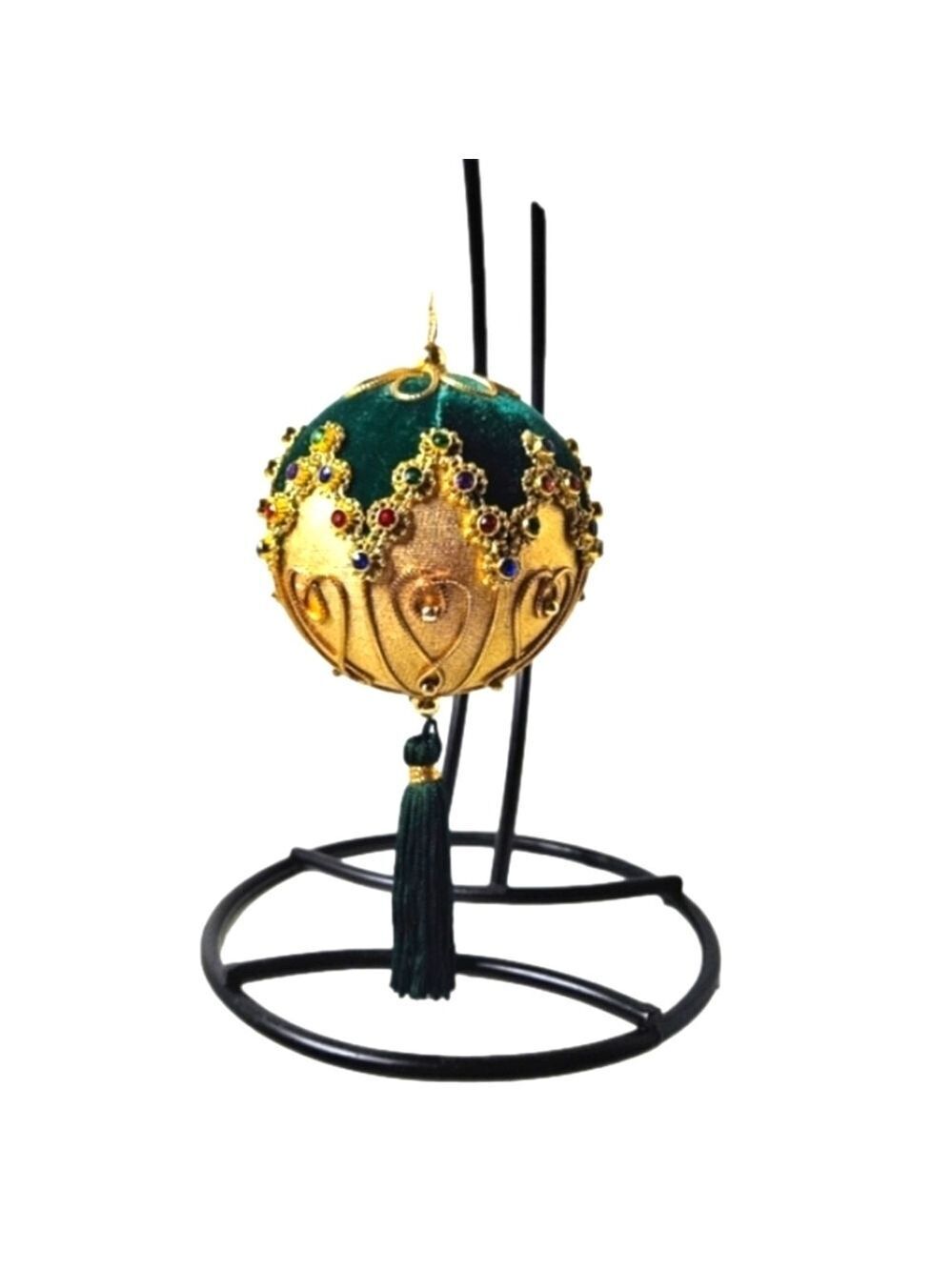 Handmade Green Gold Beaded Tassel Ornament